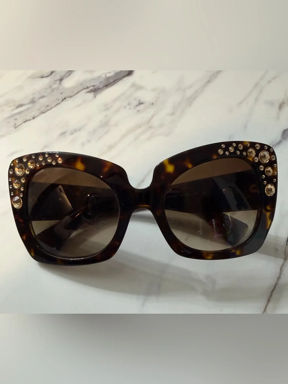 Versace Tortoise Crystal-Embellished Oversized Sunglasses